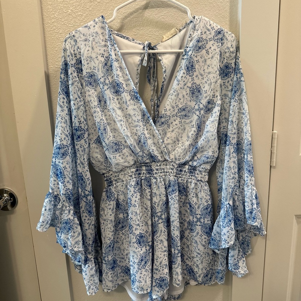 Altar'd State Blue and White Floral Romper